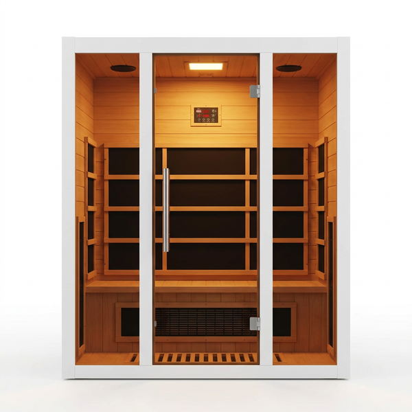 2 Person Extendable FAR Infrared Sauna for Home, Hemlock Wood Low EMF 6 Carbon Heaters Indoor Saunas with LED Lights, Bluetooth Speaker, Digital Control Panel, and Seating Bench — Studio Shot