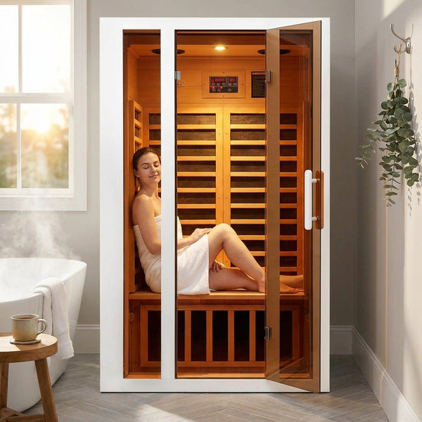 Infrared Sauna Built for Home Wellness, 2 Person Hemlock Wood, Low EMF Carbon Heaters, LED Bluetooth