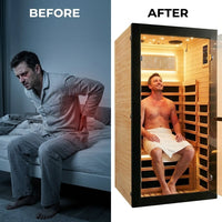Infrared Sauna 1 Person Far Infrared Sauna Low EMF Indoor Sauna with Starry Light Ceiling Speakers Personal Dry Sauna for Home Gym Spa Fast Heating Easy Assembly 30.7X 30.7X62.2 — Before & After