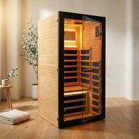 Infrared Sauna 1 Person Far Infrared Sauna Low EMF Indoor Sauna with Starry Light Ceiling Speakers Personal Dry Sauna for Home Gym Spa Fast Heating Easy Assembly 30.7X 30.7X62.2 — Studio Shot