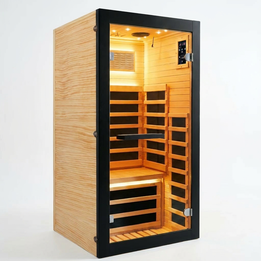 Infrared Sauna 1 Person Far Infrared Sauna Low EMF Indoor Sauna with Starry Light Ceiling Speakers Personal Dry Sauna for Home Gym Spa Fast Heating Easy Assembly 30.7X 30.7X62.2 — Studio Shot