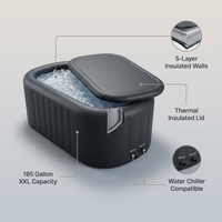 XXL Cold Plunge Tub for Athletes, Compatible with Water Chillers, 195 Gallon Inflatable Cold Plunge with Insulated Lid, Portable Ice Plunge Bathtub for Adult, Ice Tub Outdoor for Cold Water Therapy(C) — infographic
